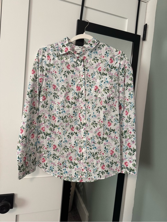 J. Crew Factory Tops - J. Crew Factory White Floral Button-Down Shirt with Pink & Green Print